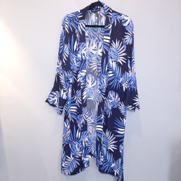 Love & Legend Tropical Swim Cover Blue Belted Robe Long Sleeve Womens Plus Size - Picture 12 of 12